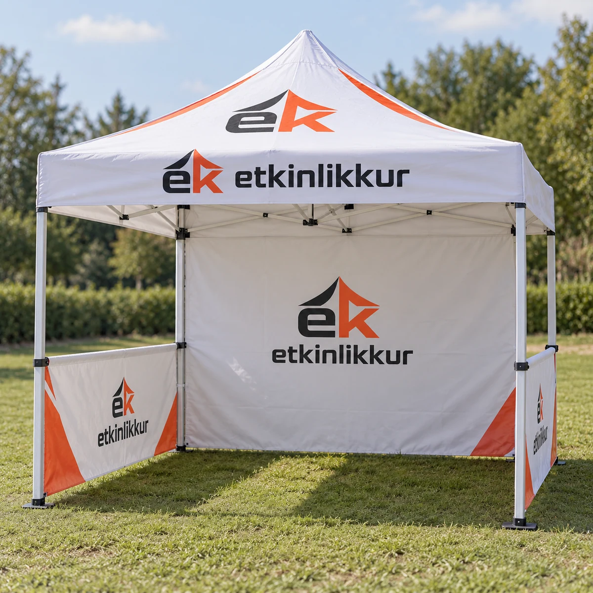 2×2 Gazebo Baskılı Tavan 30’luk Çelik Gövdeli 1 Adet Tam Duvar 2 Adet Yarım Baskılı Duvar Model