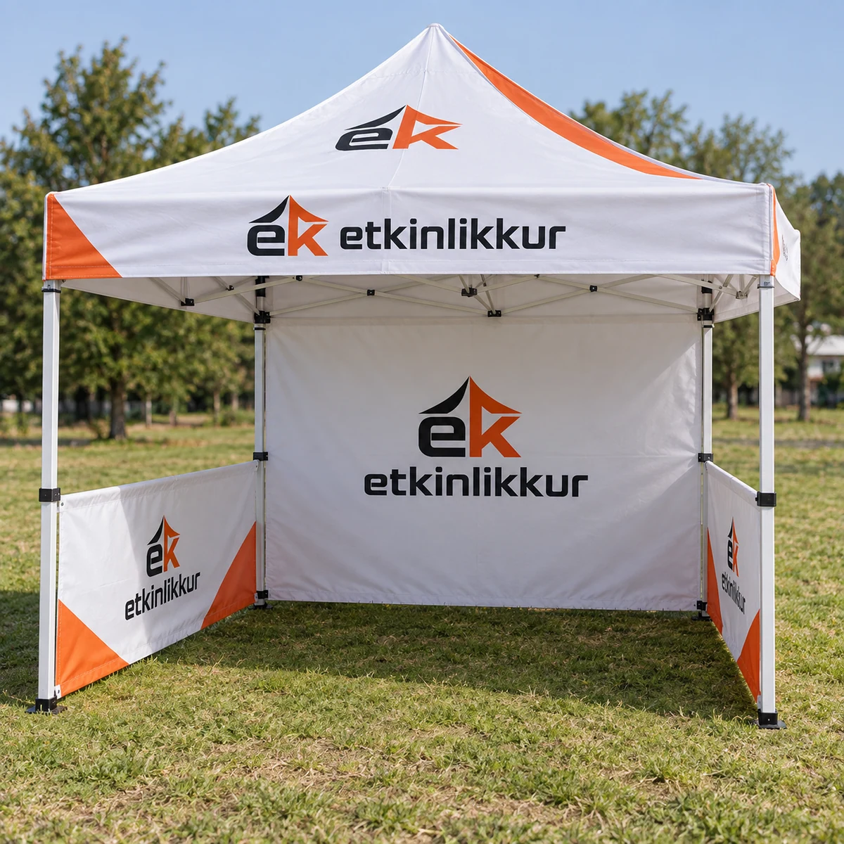 2×2 Gazebo Baskılı Tavan 40’lık Çelik Gövdeli 1 Adet Tam Duvar 2 Adet Yarım Baskılı Duvar Model