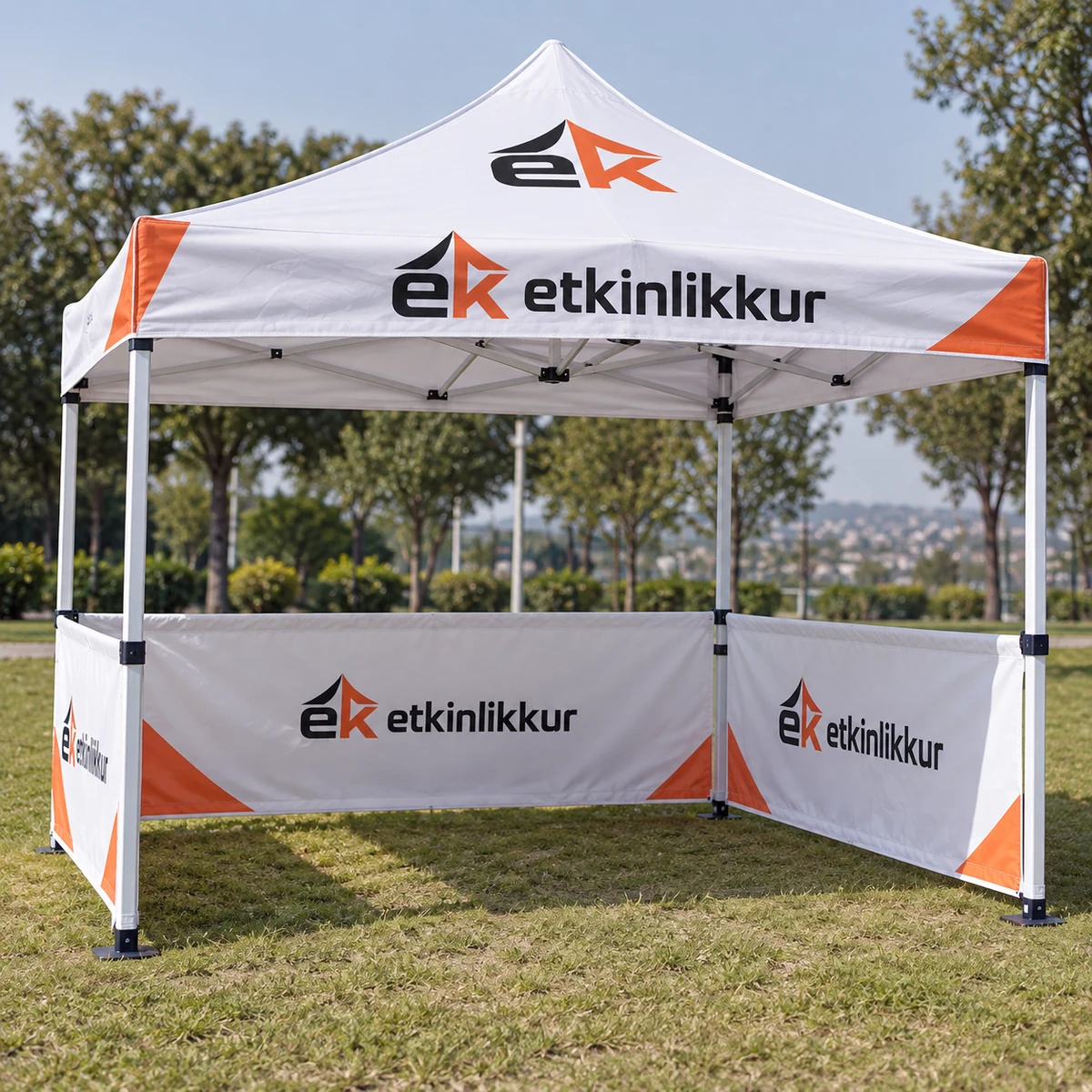 2×2 Gazebo Baskılı Tavan 40’lık Çelik Gövdeli 3 Adet Yarım Duvarlı Model