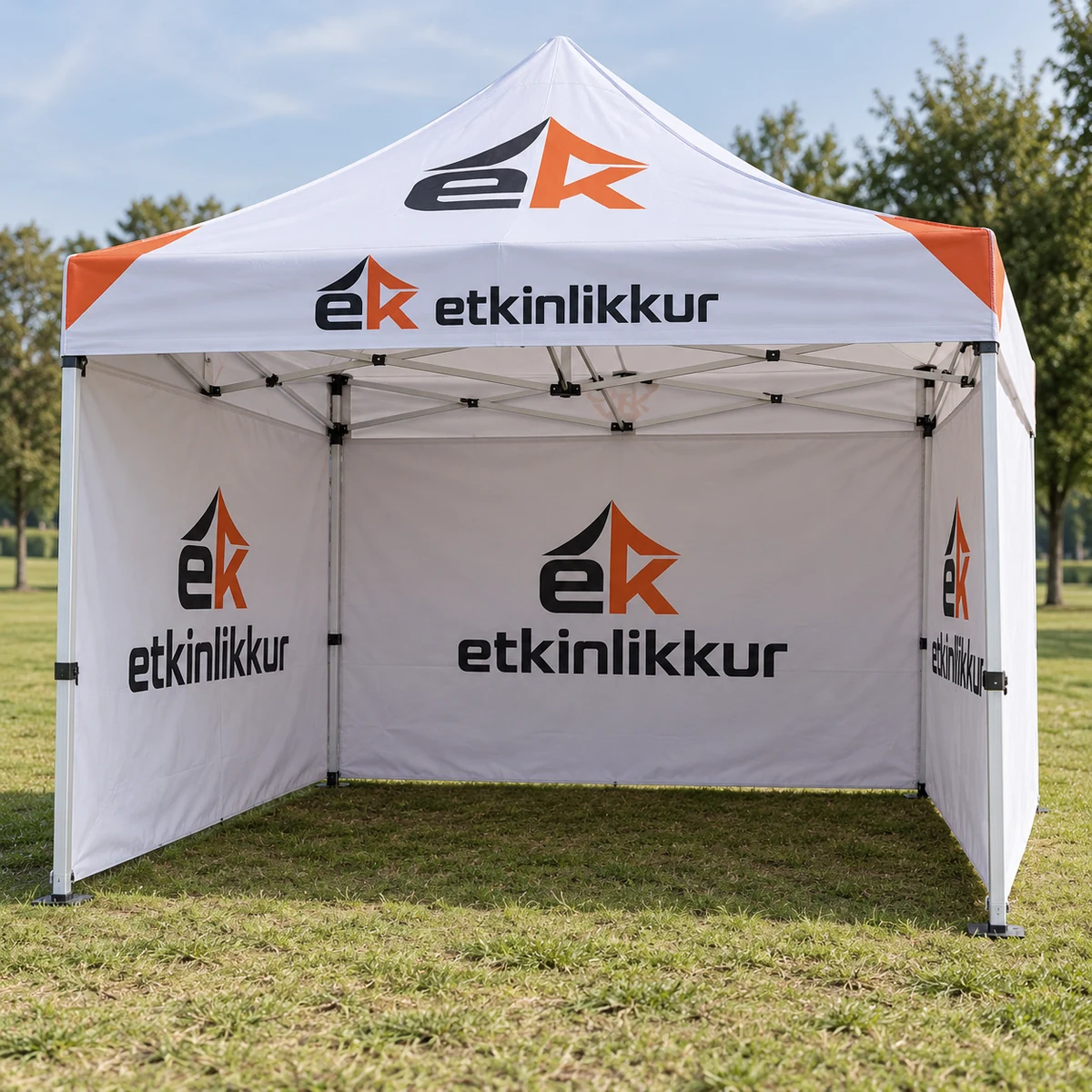 3×3 Gazebo Baskılı Tavan 40’lık Çelik İskelet 3 adet Baskılı Tam Duvarlı Model